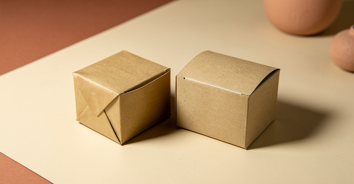 Two similar kraft boxes side by side on a warm cream surface, representing two comparable store platforms