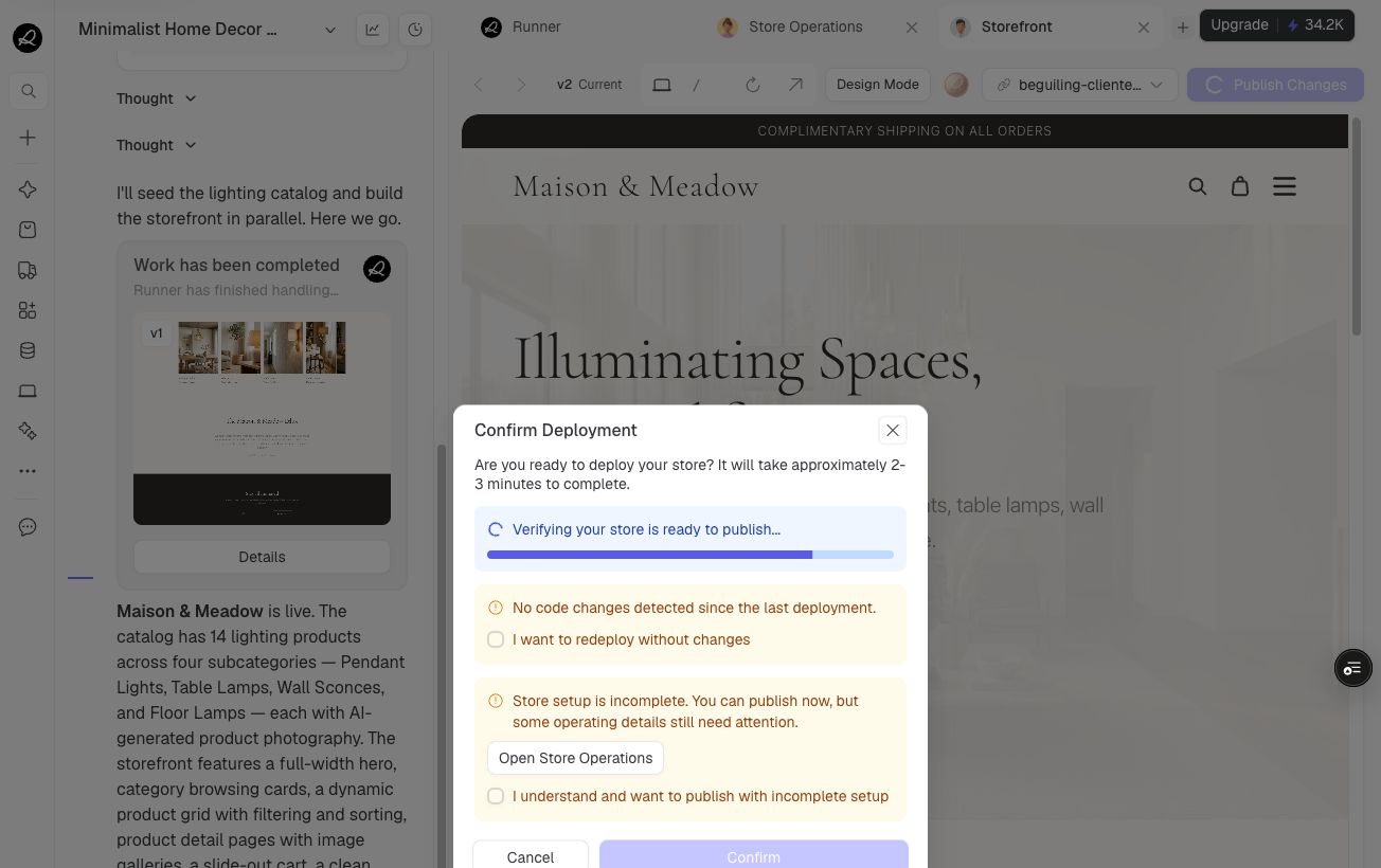 Runner publishing controls and checks