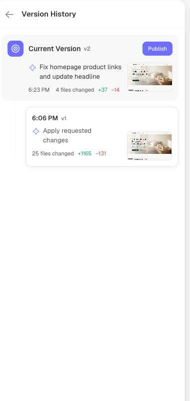 Version History with current v2 and earlier v1