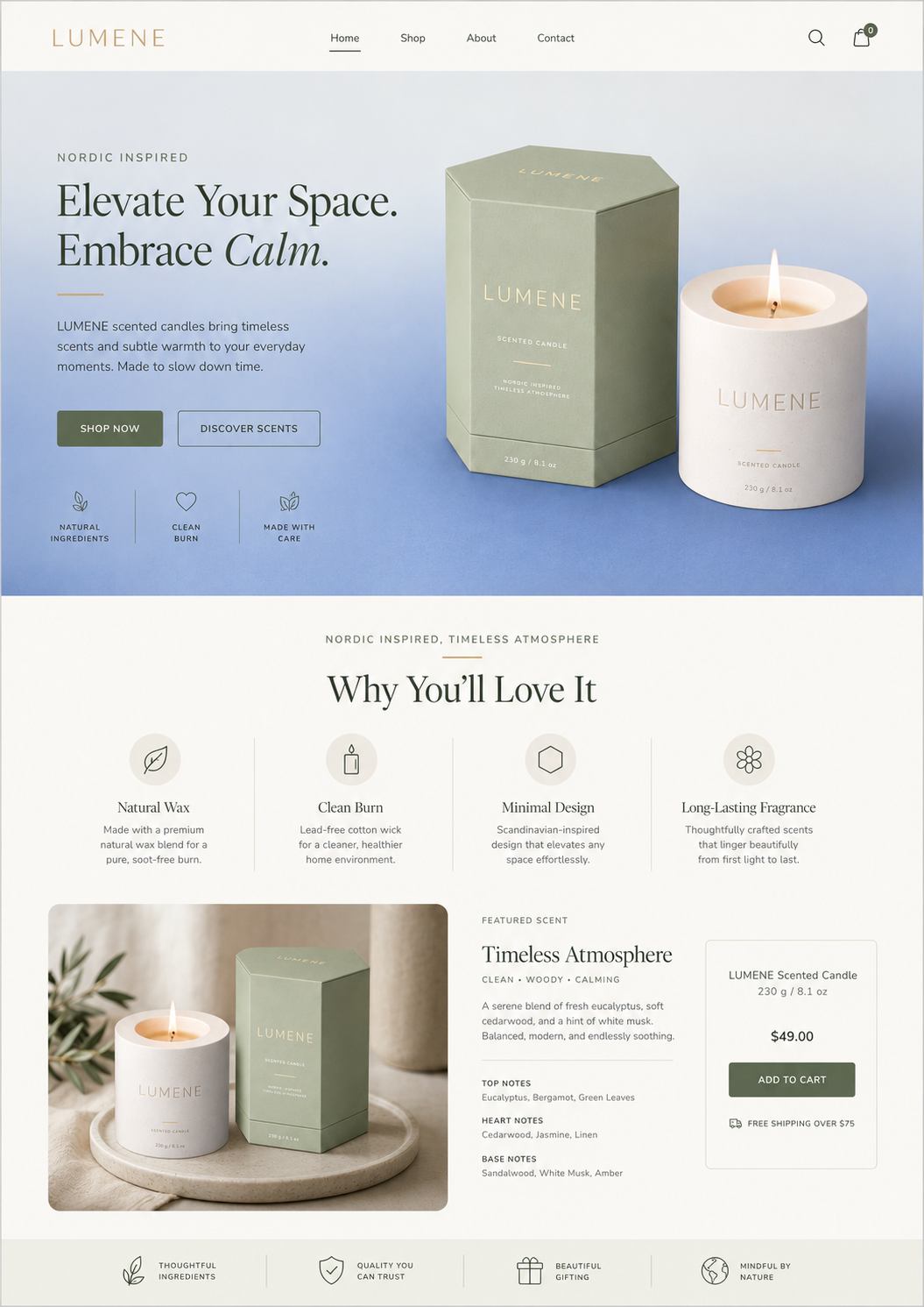Página inicial da loja Lumene Candle Co. criada pelo Runner AI