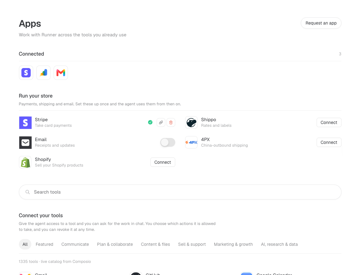 Controlli di connessione nella pagina App