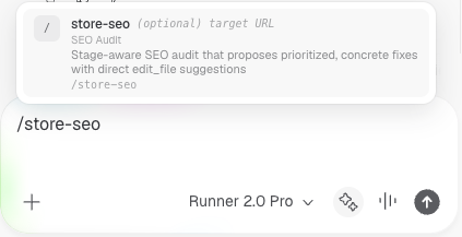Commandes rapides avec une suggestion de commande store-seo